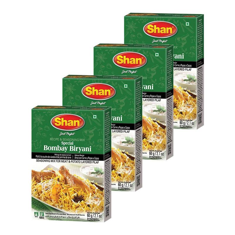 Shan - Special Bombay Biryani Seasoning Mix (60g) - Spice Packets for Spicy Meat Pilaf (Pack of 4)
