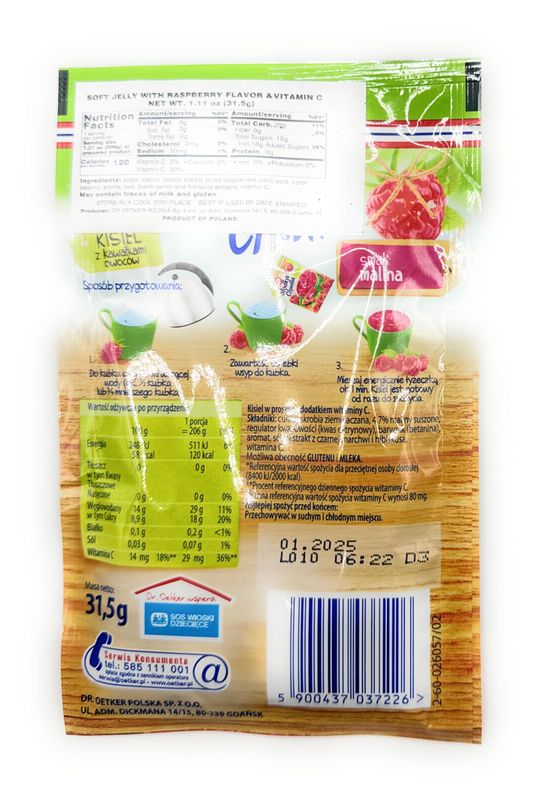 Dr Oetker Slodka Chwila Kisiel Raspberry 5-pack 5x31.5g/5x1.1oz Eastern European Jelly Dessert