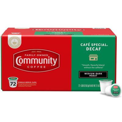 Community Coffee Caf Special Decaf 72 Count Coffee Pods, Medium Dark Roast Decaf, Compatible with Keurig 2.0 K-Cup Brewers