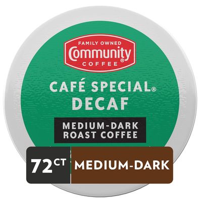 Community Coffee Caf Special Decaf 72 Count Coffee Pods, Medium Dark Roast Decaf, Compatible with Keurig 2.0 K-Cup Brewers