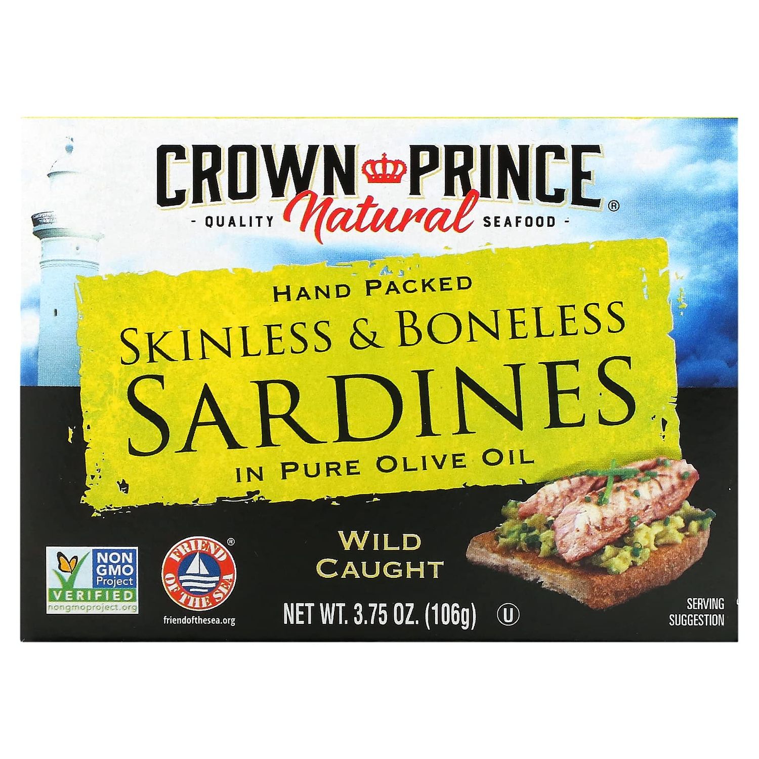 Crown Prince Skinless and Boneless Sardines In Pure Olive Oil - Case of 12 - 3.75 oz.
