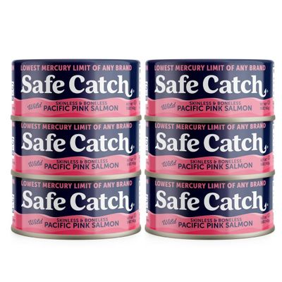 Safe Catch Wild Pink Salmon Canned Wild-Caught Skinless Boneless Salmon Fish Every Can Of Salmon Is Mercury Tested Kosher, 6-Pack Salmon Cans 5oz