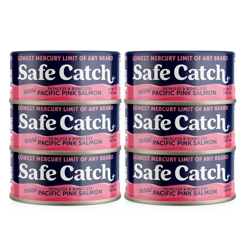 Safe Catch Wild Pink Salmon Canned Wild-Caught Skinless Boneless Salmon Fish Every Can Of Salmon Is Mercury Tested Kosher, 6-Pack Salmon Cans 5oz