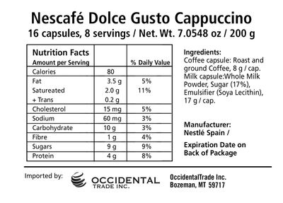 Nescafe Dolce Gusto for Nescafe Dolce Gusto Brewers, Cappuccino, 16 Count