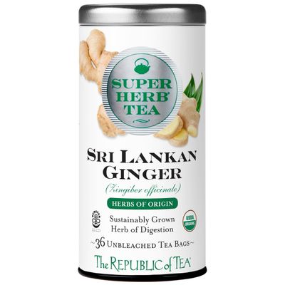 The Republic of Tea - Organic Sri Lankan Ginger SuperHerb Tea Tin, 36 Biodynamic Herbal Tea Bags, Naturally Caffeine-Free Herbs of Origin