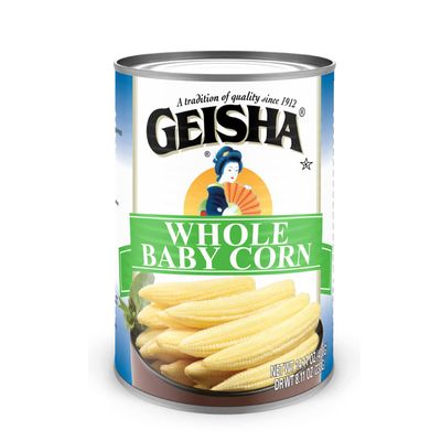 GEISHA Whole Baby Corn 14.11 oz (Pack of 12), Young Corn| Zero Trans Fat - Zero Saturated Fat - Good Source of Fiber - No Sugar Added - Gluten Free