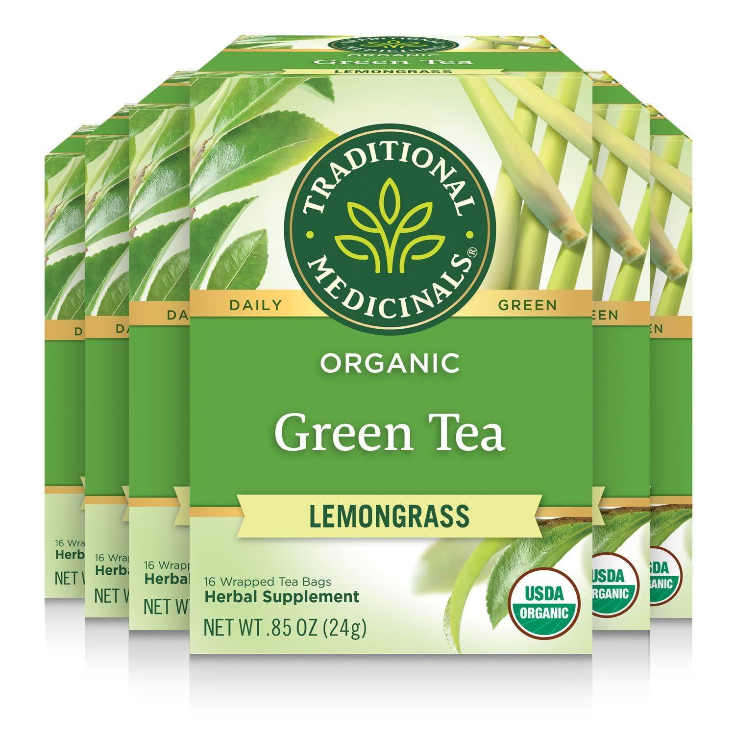 Traditional Medicinals Tea, Organic Green Tea Lemongrass, 96 Tea Bags (6 Pack)