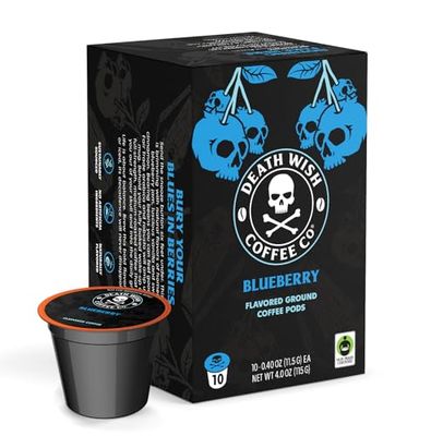 Death Wish Coffee, Single Serve Coffee Pods - Fair Trade - Blue and Buried: Blueberry Vanilla Flavored Coffee Pods