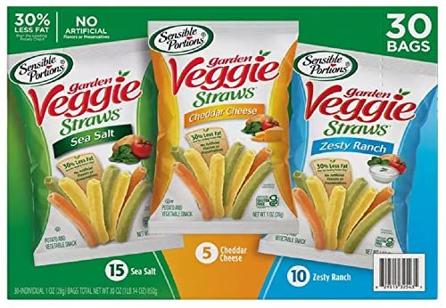 Sensible Portions Garden Veggie Snack Straws Shape Chips Variety Pack, 30 Count