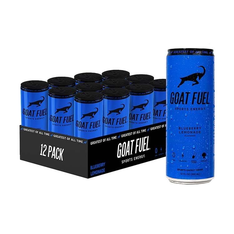 New G.O.A.T. Fuel Energy Drink - Sugar-Free Pre-Workout Energy- Increase Mental and Physical Performance - With Cordyceps Mushrooms, BCAAs and Electrolytes (Pack of 12) (Blueberry Lemonade)