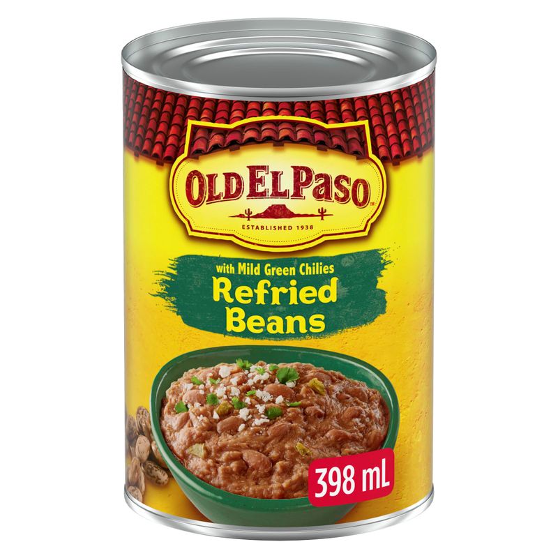 Old El Paso Refried Beans with Mild Green Chilies, 398ml/13.5oz., {Imported from Canada}