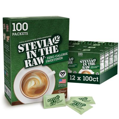 STEVIA IN THE RAW, Zero Calorie Sweetener Packets 100 Count Box (12 Pack)