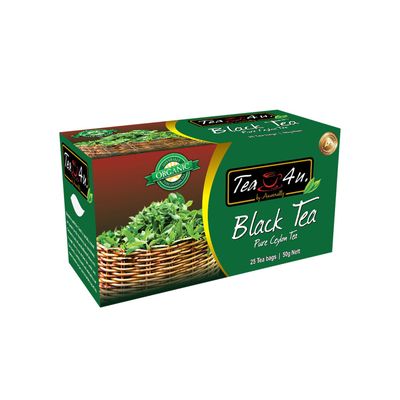 Tea4U Organic Black Ceylon TeaBags - Ideal Quality from Sri Lanka&#39;s Finest Leaves and Expertly Blended - 25 Count