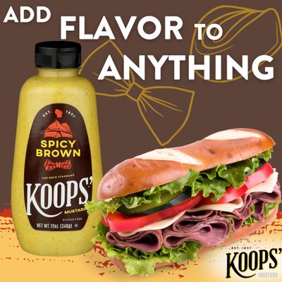 Koops' Spicy Brown Mustard - Spicy Mustard, Gluten-Free, Kosher, Made in USA, From Quality Mustard Seeds, Delicious and Bold Flavor - 12 Oz, Pack of 1