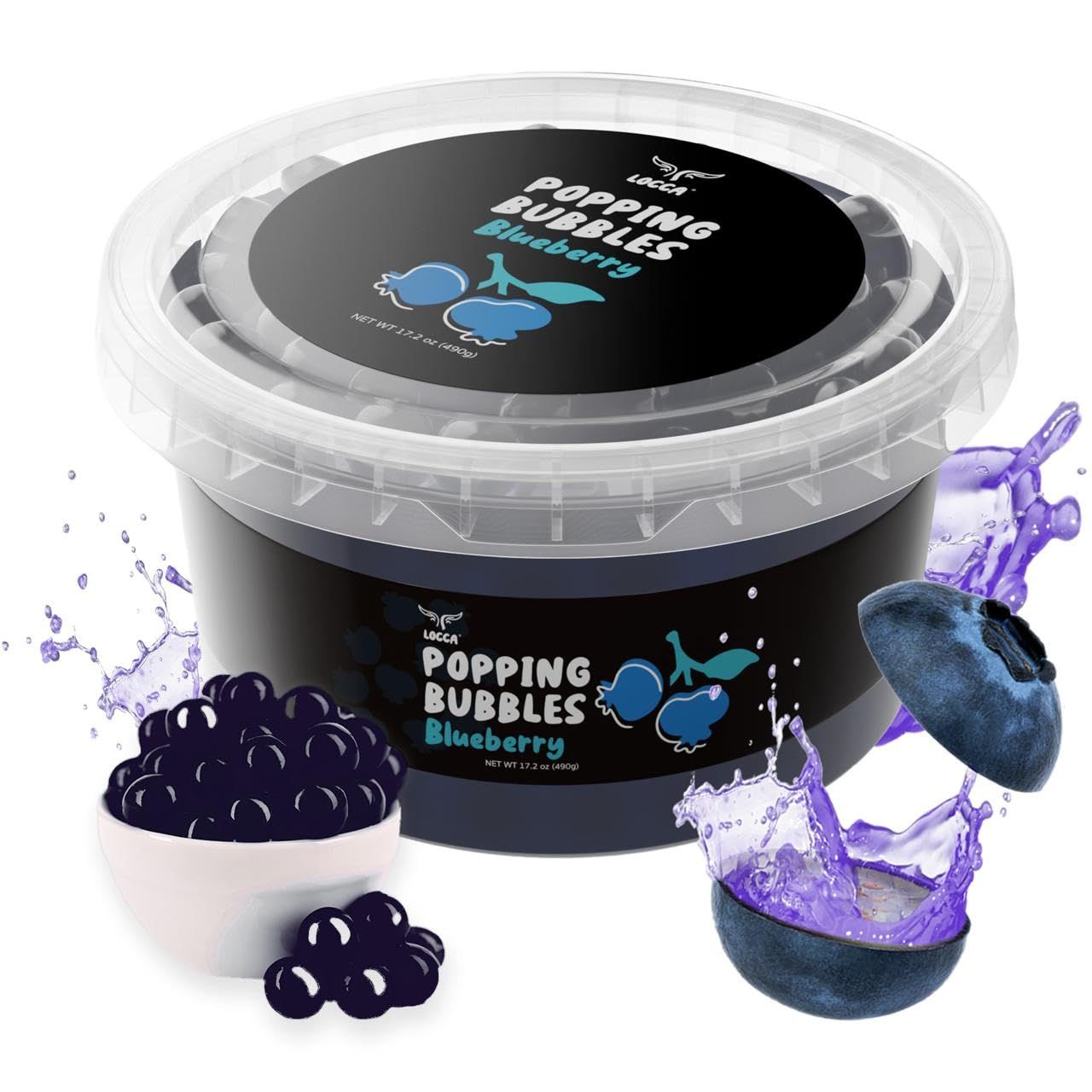 Blueberry Popping Boba Pearls, Premium Boba Popping Pearls with Real Fruit Juice Bursting Boba Pearls Popping Bubbles Instant Tapioca Pearls for Bubble Tea Kit Boba Tea Kit for Kids (1 Pack x 17oz)