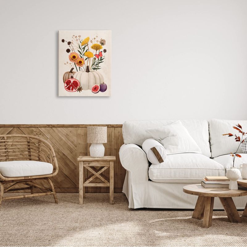Stupell Industries Autumn Harvest Arrangement Pumpkin Pomegranate Fig Fruits Canvas Wall Art, 24 x 30, Beige