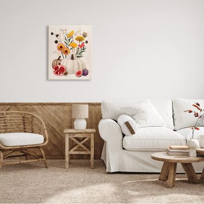 Stupell Industries Autumn Harvest Arrangement Pumpkin Pomegranate Fig Fruits Canvas Wall Art, 24 x 30, Beige