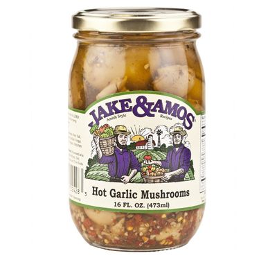 Jake &amp; Amos Pickled Hot Garlic Mushrooms, 16 Oz. Jars (Pack of 2)