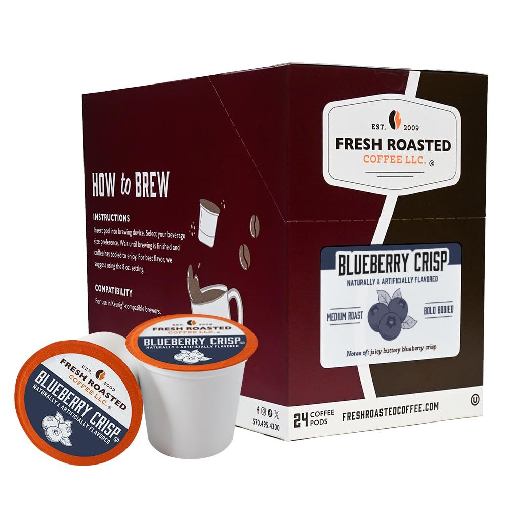 Fresh Roasted Coffee, Blueberry Crisp, Flavored Coffee Pods, 24 Count
