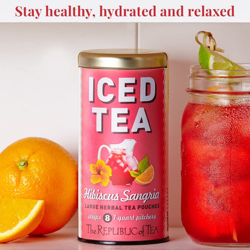 The Republic of Tea - Hibiscus Sangria Iced Herbal Tea, 8 Large Quart-Sized Iced Tea Pouches, Naturally Caffeine Free