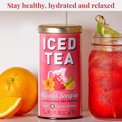 The Republic of Tea - Hibiscus Sangria Iced Herbal Tea, 8 Large Quart-Sized Iced Tea Pouches, Naturally Caffeine Free