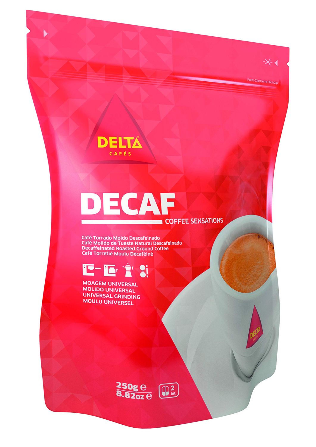 Delta Decaffeinated Roasted Ground Coffee for Espresso Machine or Bag 250g