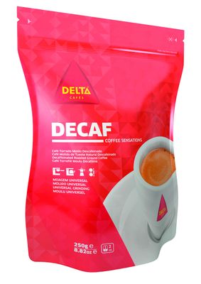 Delta Decaffeinated Roasted Ground Coffee for Espresso Machine or Bag 250g