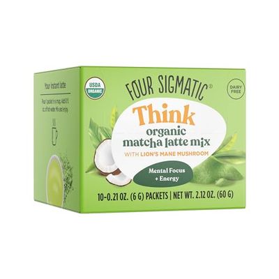 Four Sigmatic Matcha Latte | Mushroom Matcha Packets | Ceremonial Grade Matcha, Lion&#39;s Mane, Maitake &amp; Moringa | 20mg Caffeine | 0.21 Ounce | Pack of 10