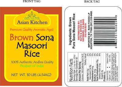 Asian Kitchen Brown Sona Masoori Aged Rice 10-Pound Bag, 10lbs (4.54kg) Short Grain Rice ~ All Natural | Gluten Friendly | Vegan | Indian Origin | Export Quality