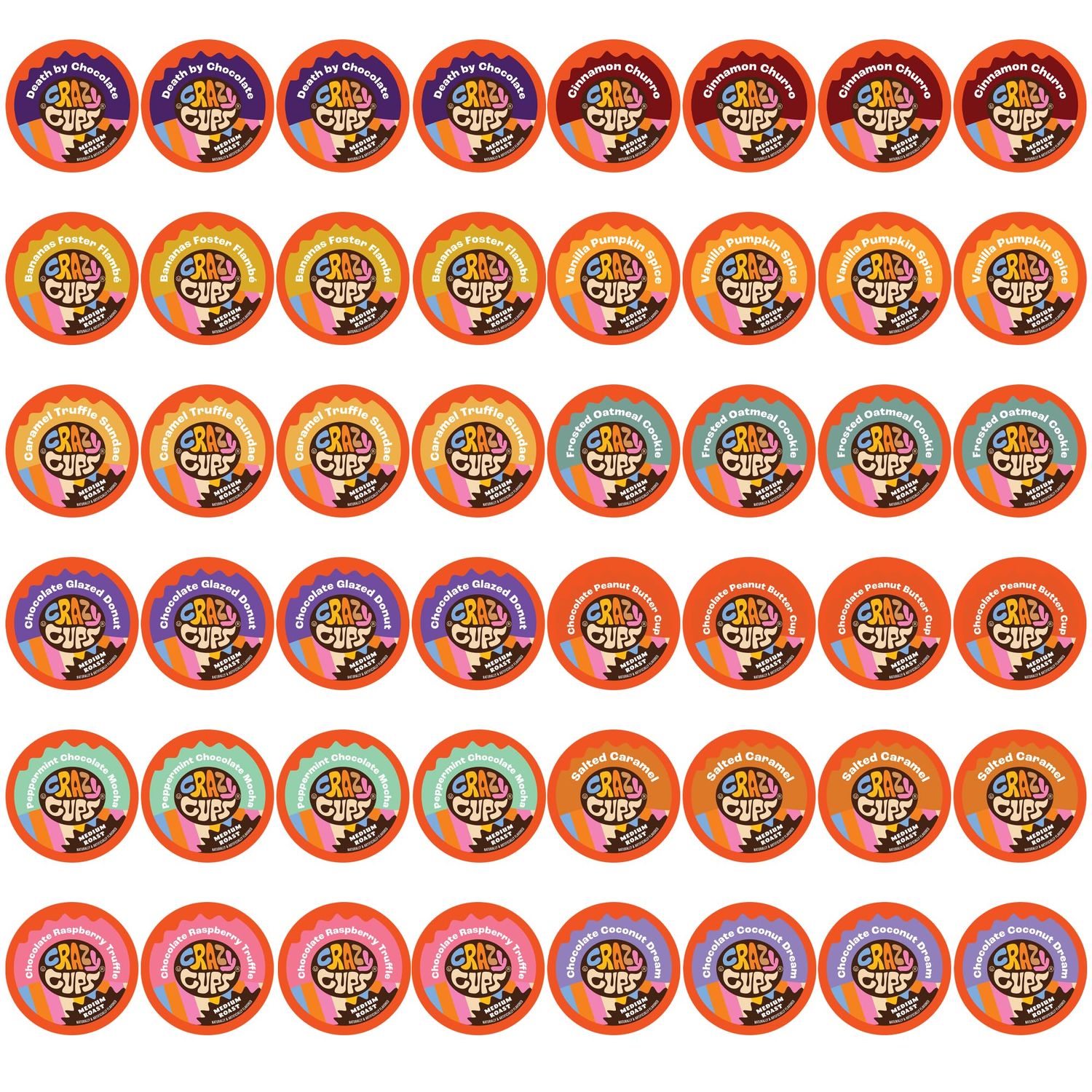 Crazy Cups Flavored Coffee Pods Variety Pack - Coffee Flavors and Chocolate Coffee Flavors for Keurig K Cups Machines, Medium Roast, Single Serve Coffee Pods, 48 Count