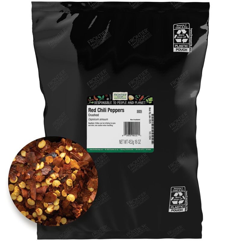 Frontier Co-op Red Chili Flakes, 1lb Bulk Bag - All-Natural Crushed Red Pepper Flakes - Ideal for Cooking, Seasoning &amp; Spicing Up Your Meals, Kosher