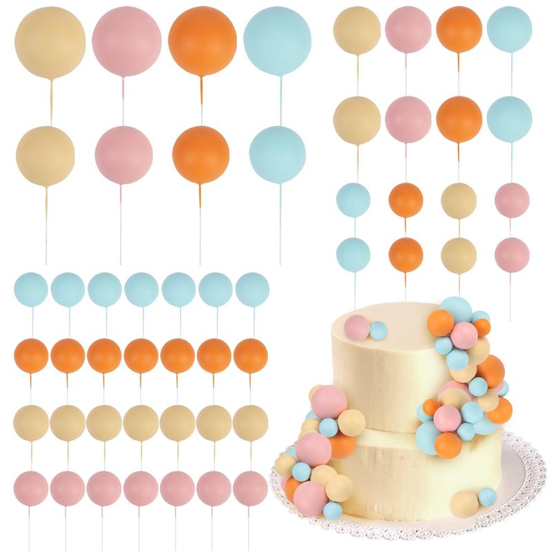 CORNER LACE 52 Pcs Ball Cake Decorations - Blue Pink Orange Yellow Ball Dessert Picks Cake Cupcake Toppers, Vintage Color Birthday Party Baby Shower Gender Reveal Cake Supplies