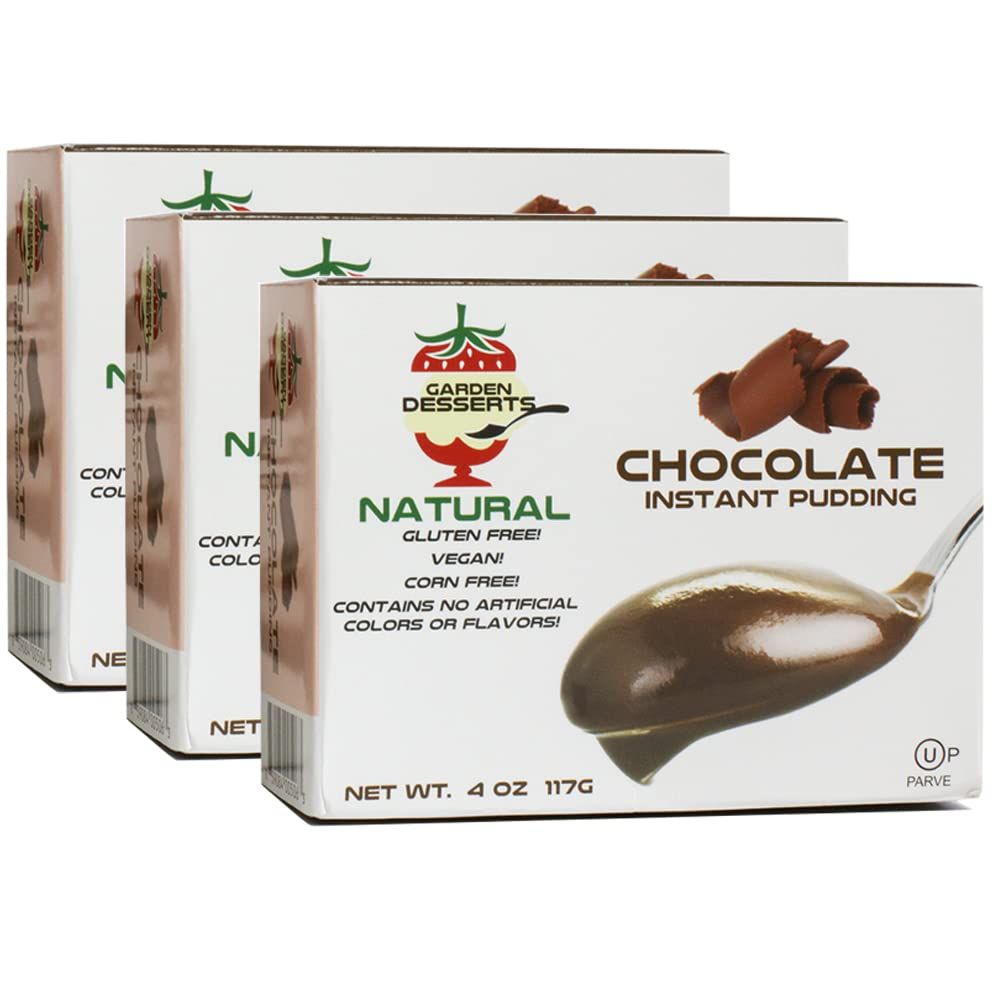 Instant Chocolate Pudding Mix - All Natural Chocolate Pudding Mix by Garden Desserts | Quick Vegan Dessert, Gluten Free, Kosher 4 Oz (Chocolate, 3 Pack)