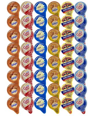 48 Assorted Coffee Creamer Singles Pack - 6 Flavored Variety Bundle, Including Caramel Macchiato, Half &amp; Half, French Vanilla, and Hazelnut