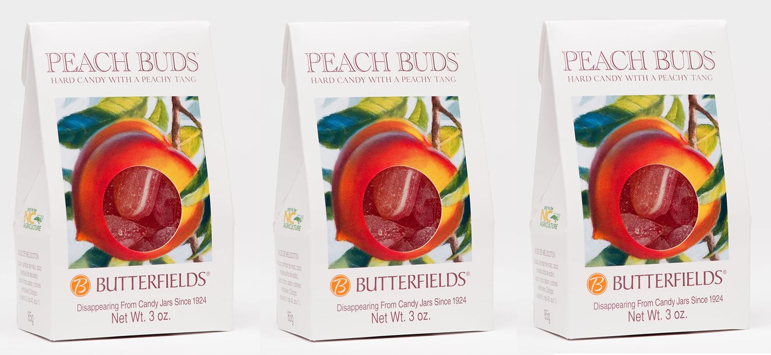 Butterfields Candy - Gourmet, Old-Fashioned PEACH Buds Hard Candy | Gluten Free | Made with 100% Real, Pure Cane Sugar | Handcrafted in the USA- 3 oz. (3-Pack)