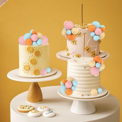 CORNER LACE 52 Pcs Ball Cake Decorations - Blue Pink Orange Yellow Ball Dessert Picks Cake Cupcake Toppers, Vintage Color Birthday Party Baby Shower Gender Reveal Cake Supplies