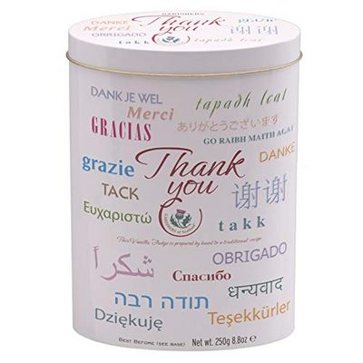 Gardiners of Scotland Handmade Fudge 250g Tin, Thank You Languages Vanilla Fudge