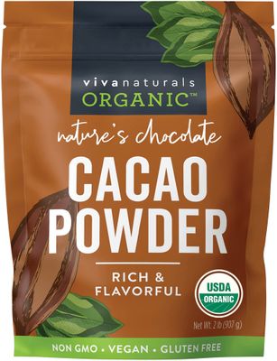 Viva Naturals Organic Cacao Powder, 2lb - Unsweetened Cocoa Powder With Rich Dark Chocolate Flavor, Perfect for Baking &amp; Smoothies - Certified Vegan, Keto &amp; Paleo, Non-GMO &amp; Gluten-Free, 907 g