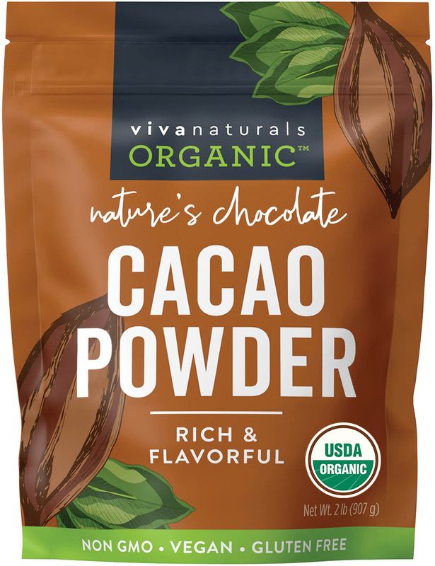 Viva Naturals Organic Cacao Powder, 2lb - Unsweetened Cocoa Powder With Rich Dark Chocolate Flavor, Perfect for Baking &amp; Smoothies - Certified Vegan, Keto &amp; Paleo, Non-GMO &amp; Gluten-Free, 907 g