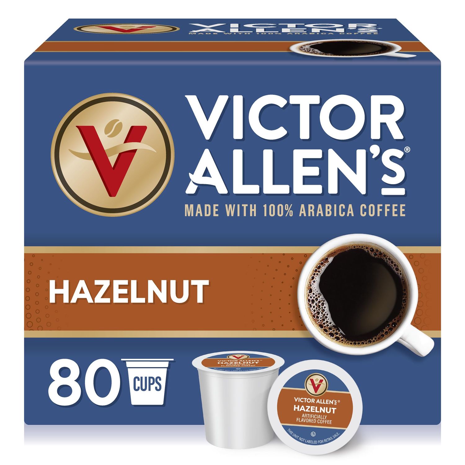 Victor Allen&#39;s Coffee Hazelnut Flavored, Medium Roast, 80 Count, Single Serve Coffee Pods for Keurig K-Cup Brewers