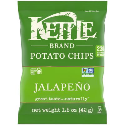 Kettle Brand Potato Chips, Jalapeno Kettle Chips, Snack Bag, 1.5 Oz (Pack of 24)