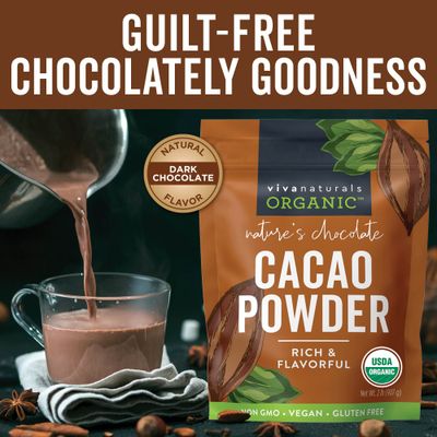 Viva Naturals Organic Cacao Powder, 2lb - Unsweetened Cocoa Powder With Rich Dark Chocolate Flavor, Perfect for Baking & Smoothies - Certified Vegan, Keto & Paleo, Non-GMO & Gluten-Free, 907 g