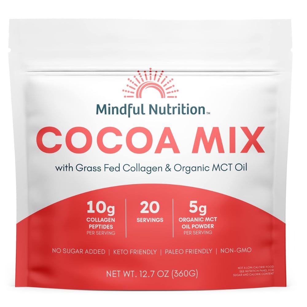 Mindful Nutrition Keto Protein Cocoa Mix with Collagen Peptides Powder &amp; Organic MCT Oil Friendly Paleo Sugar Free Chocolate Non Dairy Hot Chocolate, 12.7 Ounce