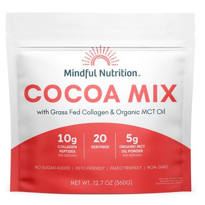 Mindful Nutrition Keto Protein Cocoa Mix with Collagen Peptides Powder &amp; Organic MCT Oil Friendly Paleo Sugar Free Chocolate Non Dairy Hot Chocolate, 12.7 Ounce