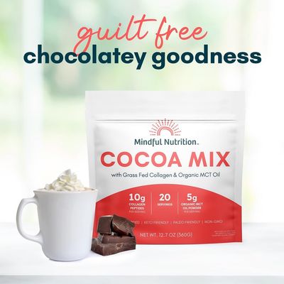 Mindful Nutrition Keto Protein Cocoa Mix with Collagen Peptides Powder &amp; Organic MCT Oil Friendly Paleo Sugar Free Chocolate Non Dairy Hot Chocolate, 12.7 Ounce