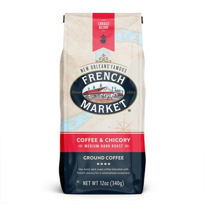 French Market Coffee &amp; Chicory Medium-Dark Roast Ground Coffee, 12oz Bag (Pack of 1)