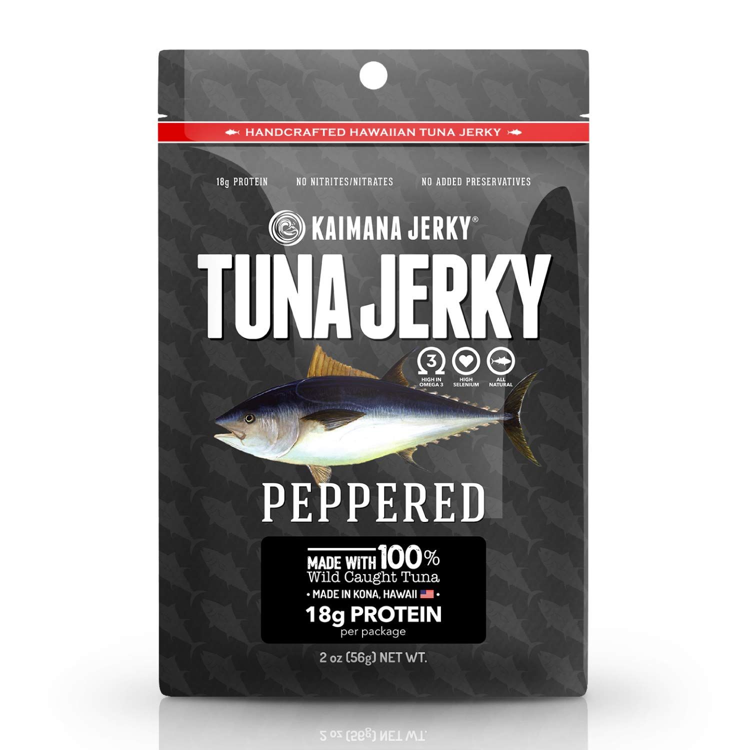Kaimana Wild-Caught Ahi Tuna Jerky - Peppered | Rich in Omega-3s &amp; High in Protein | All-Natural &amp; Organic Fish Jerky (2 oz)