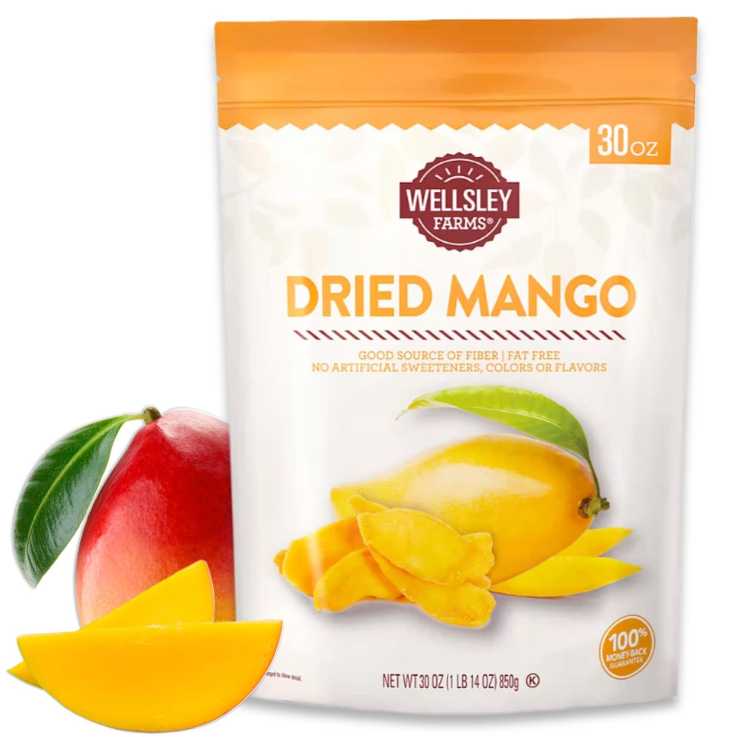Wellsley Farms Dried Mango 1lb, 14oz | Non-Acidic, Tree-Ripened, All-Natural Snack | High in Vitamin C, Good Source of Fiber &amp; Fat-Free