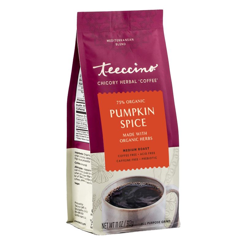 Teeccino Chicory Coffee Alternative - Pumpkin Spice - Falls Favorite Hot Beverage Thats Prebiotic, Caffeine-Free &amp; Acid Free, Medium Roast, 11 Ounce