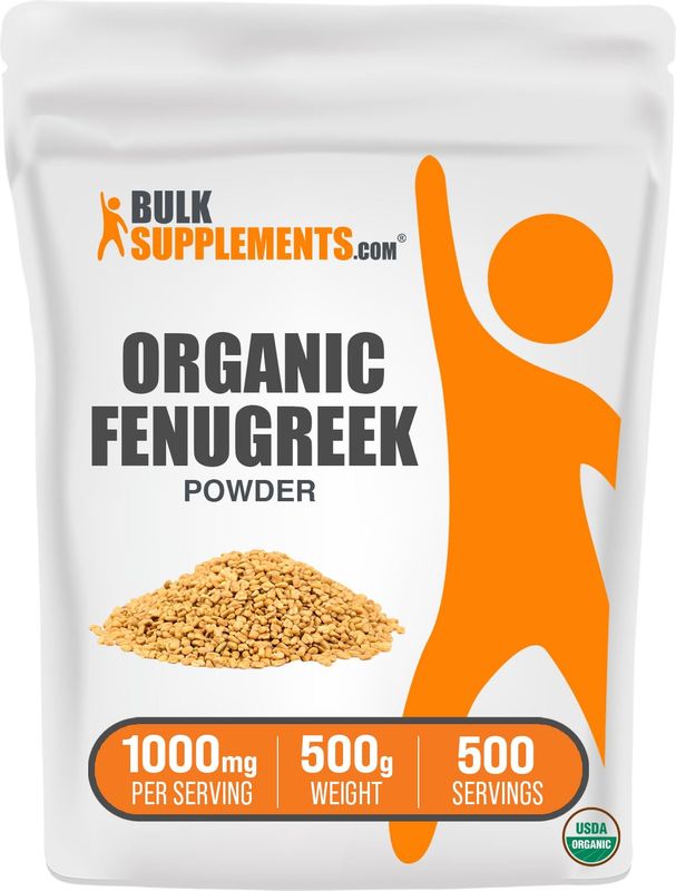 BulkSupplements.com Organic Fenugreek Powder - from Fenugreek Seeds, Trigonella foenum-graecum, Fenugreek Supplement - Gluten Free, 1000mg per Serving, 500g (1.1 lbs) (Pack of 1)